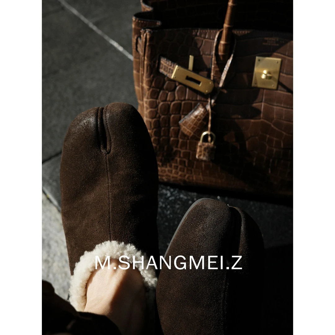 M.SHANGMEI.Z/沐熙美大哥平底舒适时尚加绒保暖真皮马蹄靴F11504