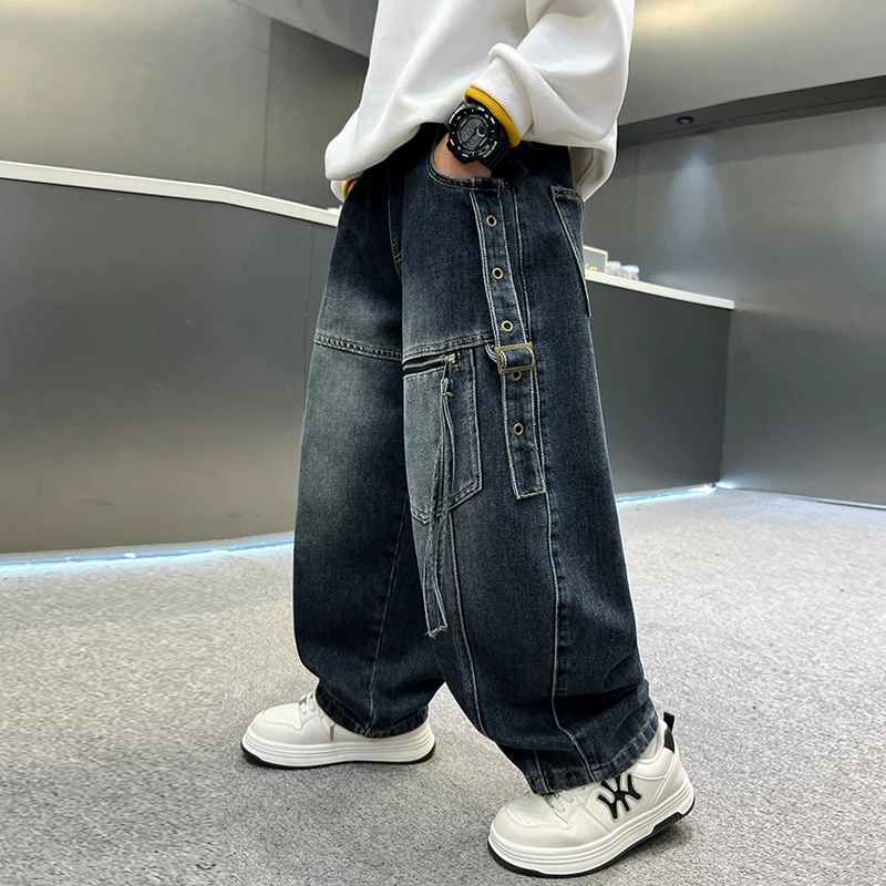 男童裤子春秋款2025新款儿童秋装宽松牛仔裤中大童男孩阔腿直筒裤