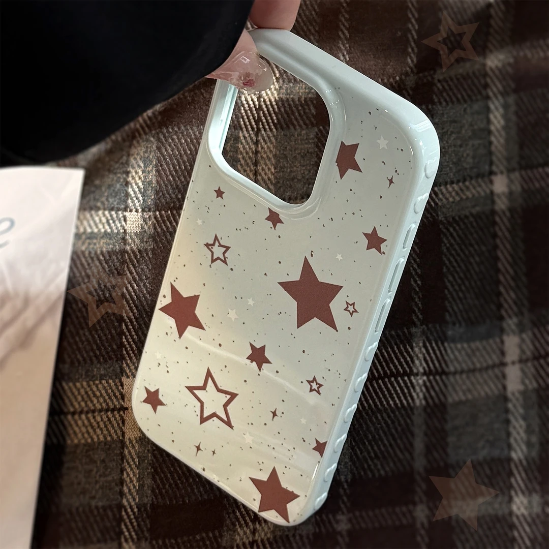 复古ins风棕色星星苹果16手机壳iphone15pro max适用12防摔14软13