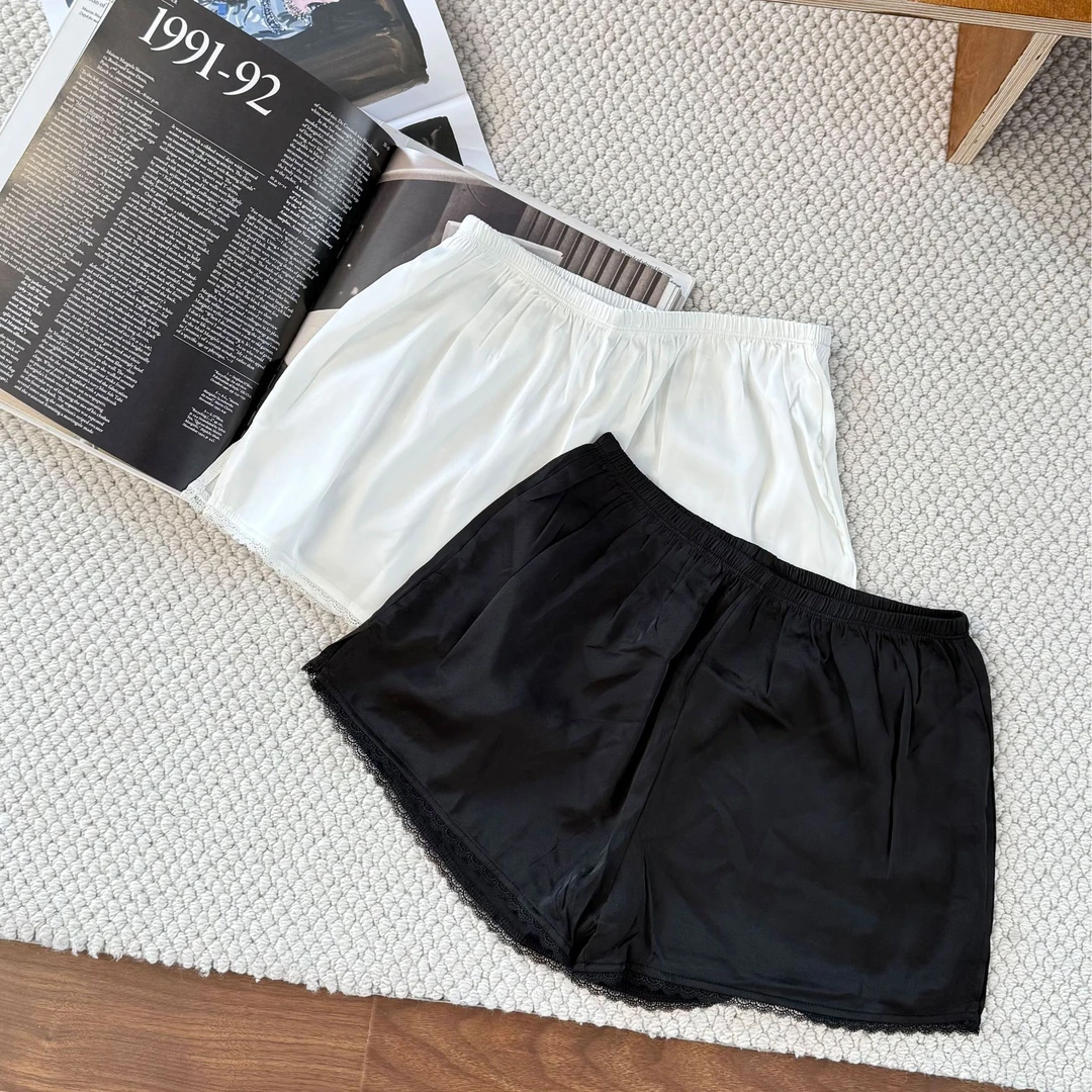 新款细腻滑感蕾丝花边拼接百搭松紧腰打底裤防走光休闲短裤女K16