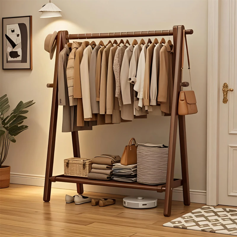 实木挂衣架落地式卧室衣帽架家用房间立式加粗加厚结实耐用置物架