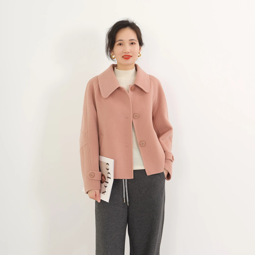 EKNR100%绵羊毛大衣女2025秋冬新款宽松百搭时尚时尚翻领双面呢女