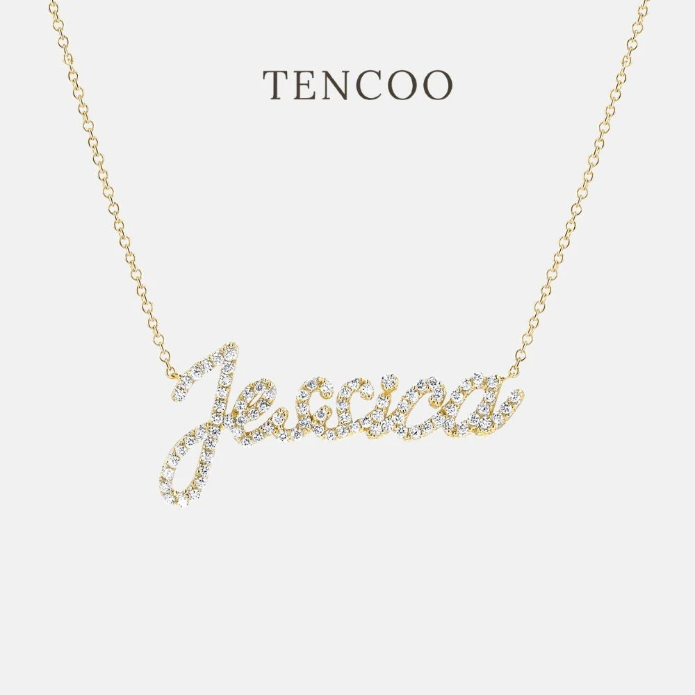 TENCOO 坠链均925银 满钻名字项链 小众定制项链刻字母项链