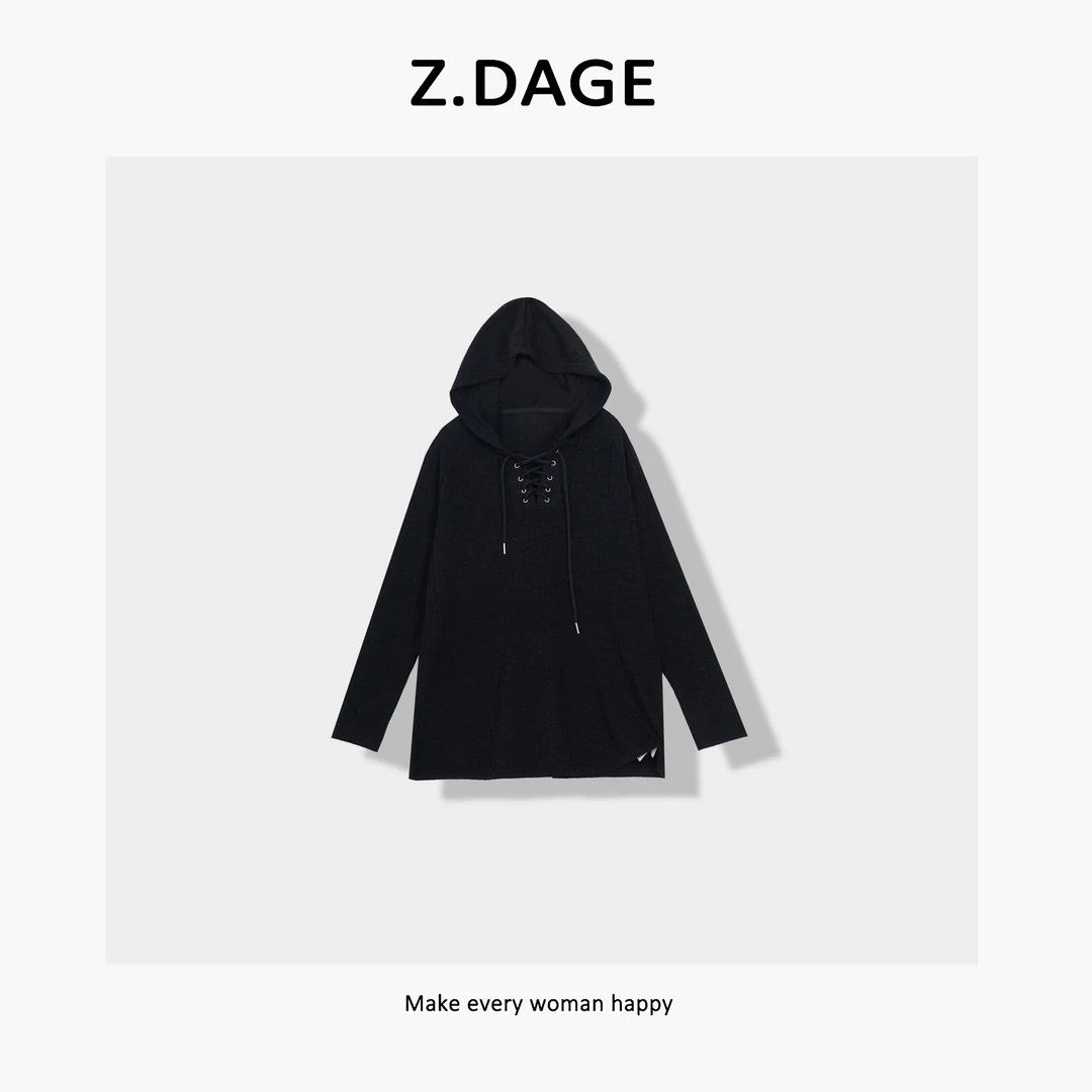 z.dage-‘惊鸿别秋’时尚极简风设计感慵懒撞色抽绳连帽衫-62031