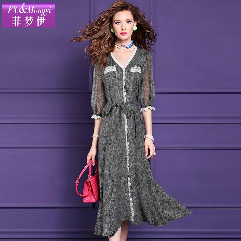 菲梦伊新款100%桑蚕丝时尚连衣裙FXXL1330