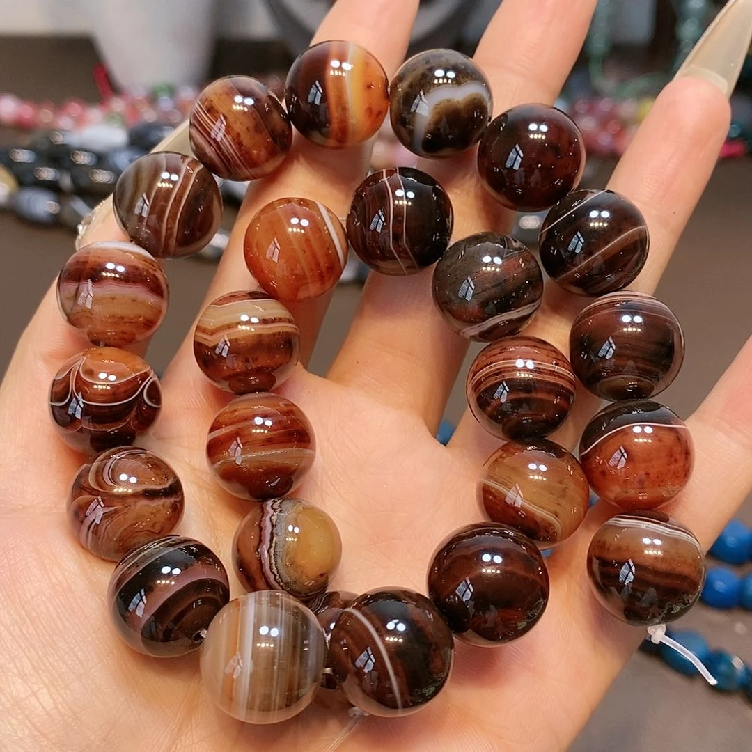 散珠玛瑙/玉髓16mm玛瑙蚕丝一条