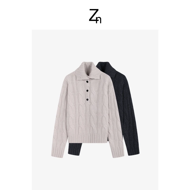 Zn量感锁温高领半开门襟绞花毛衫毛衣长袖针织时尚A825Z21403