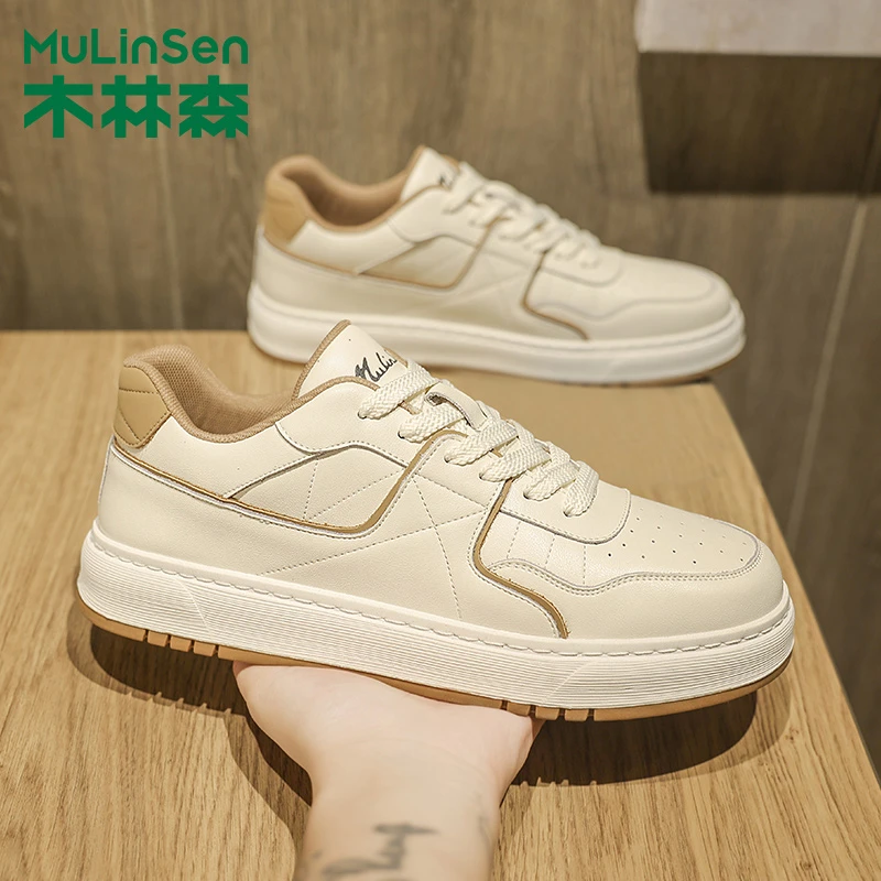 木林森男鞋秋季2025新款高级感秋冬厚底百搭休闲运动透气小白板鞋