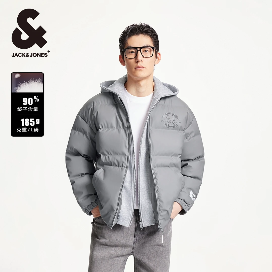 杰克琼斯秋季新款时尚保暖宽松百搭撞色可拆卸连帽羽绒服外套男装