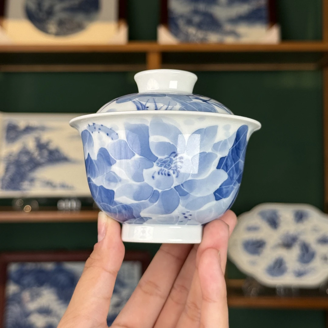 【沫染枫月】汾水荷花元宝盖碗(120cc)