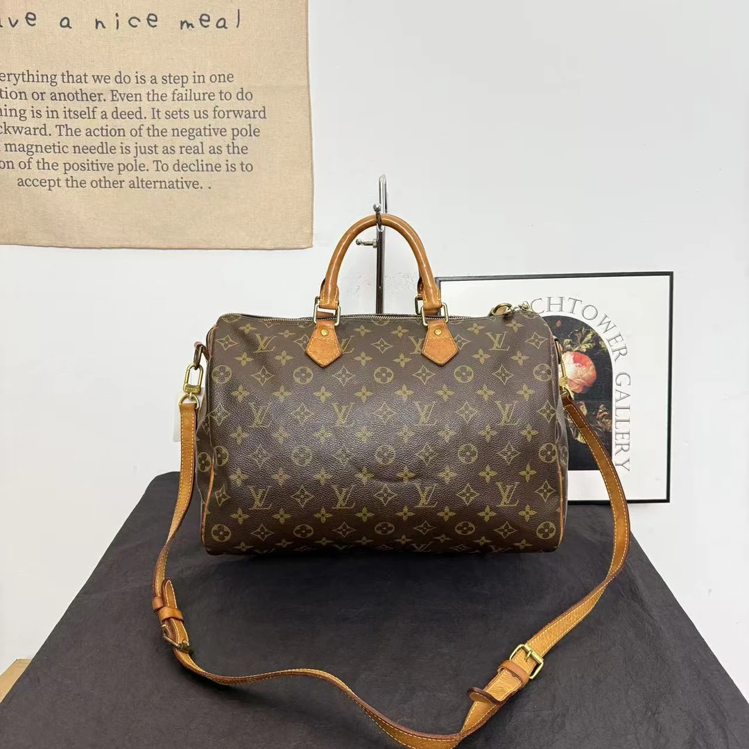 95新 LouisVuitton/路易威登 LV老花肩带款speedy35/斜挎包手提包