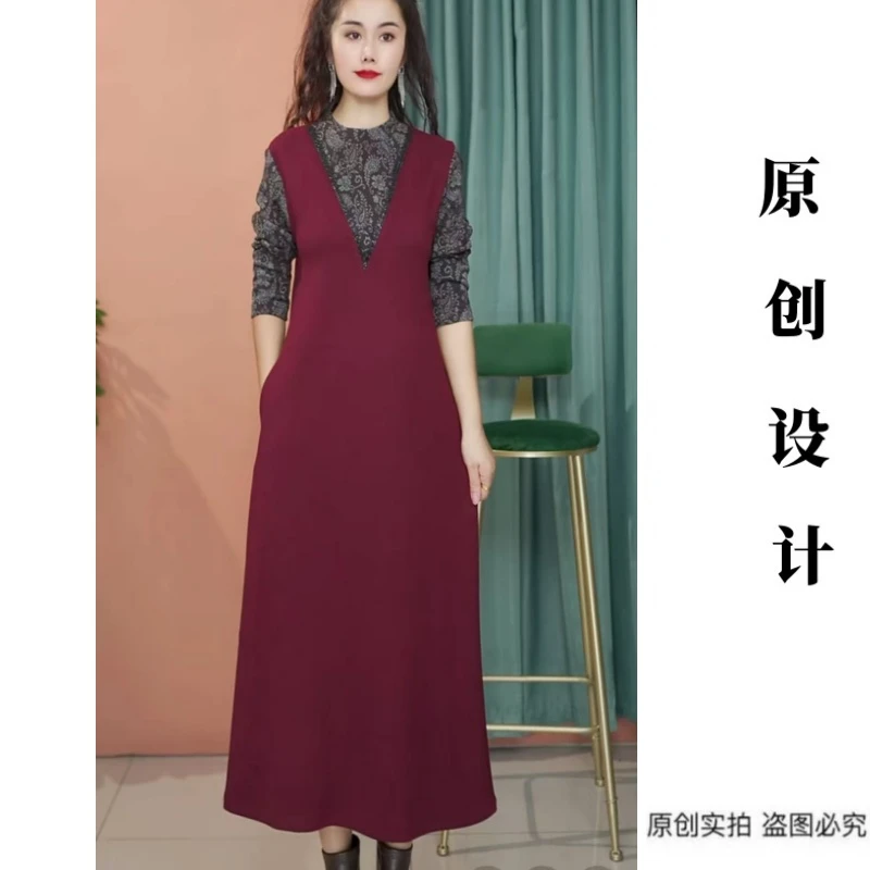 秋季新款假两件长袖显瘦遮肉休闲女装连衣裙