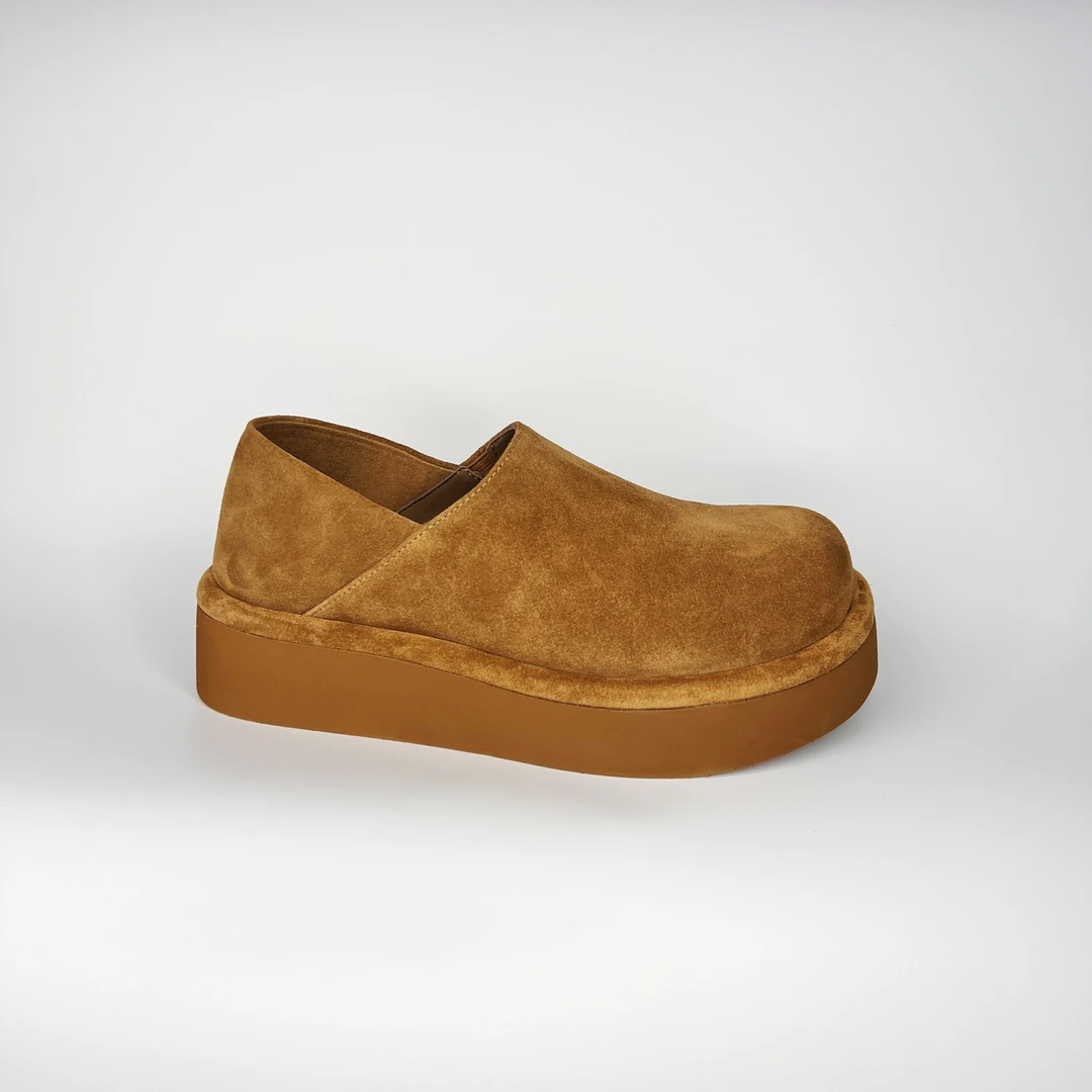 【聚新汇】629-11棕色厚底真皮百搭气质休闲通勤韩系圆头乐福鞋复古