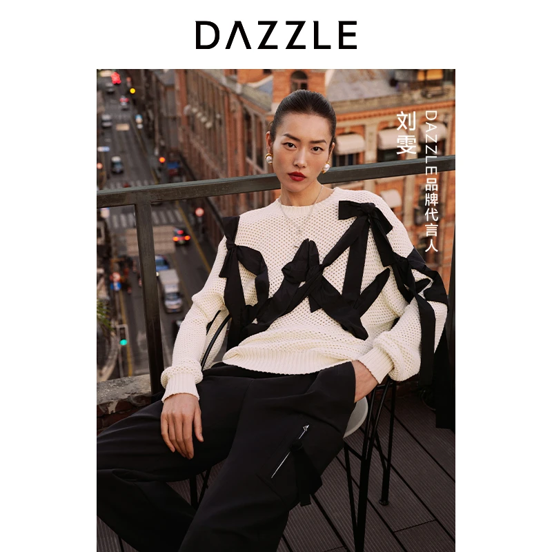 DAZZLE地素白色别致飘带针织毛衣2H1E4259B