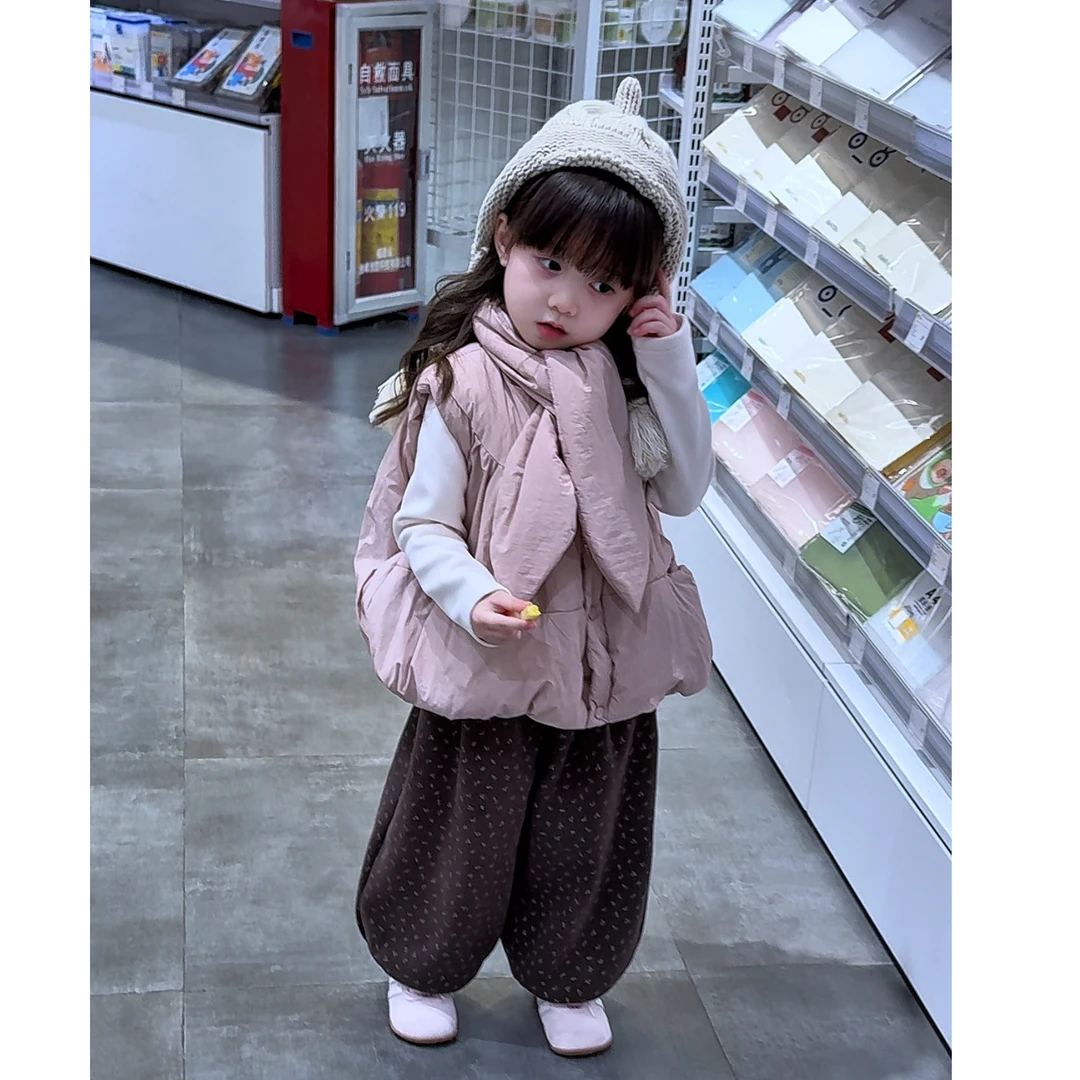 女童韩版加厚灯笼马甲外套秋冬季2025新款儿童宝宝坎肩棉三件套