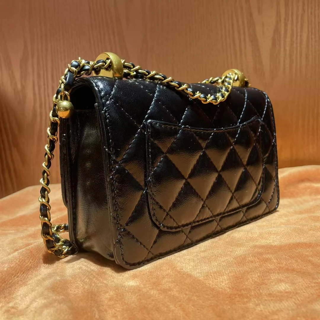 HIRMRIS手工真皮包19-551130-黑 细链球香黑色 小号