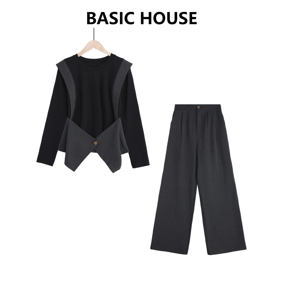 Basic House百家好春季新款百搭气质休闲衬衫套装B1335B5CD22