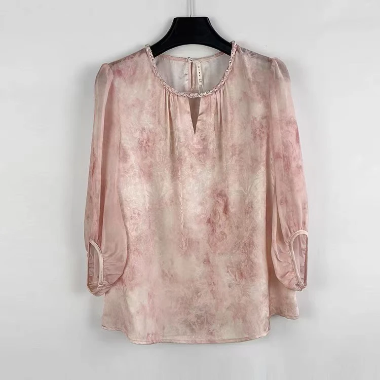 气质休闲百搭显瘦圆领印花小衫衬衫Y9