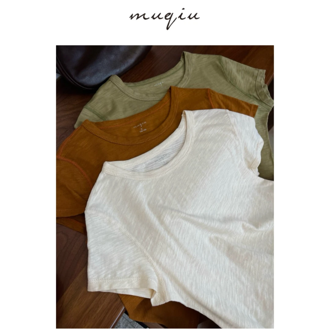 青慕知湫《夏日T》慵懒风纯棉竹节纹夏款清凉感舒适T恤