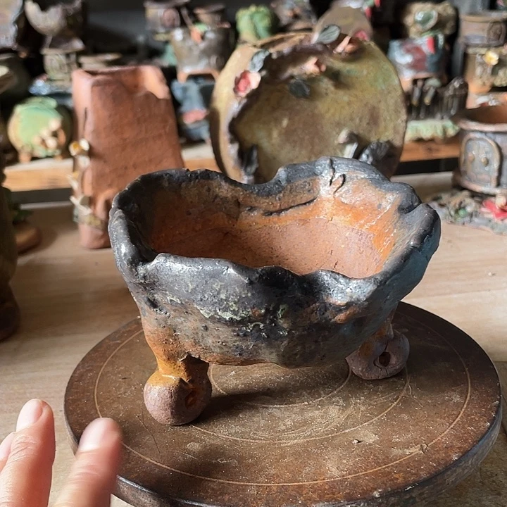 手工粗陶透气花盆