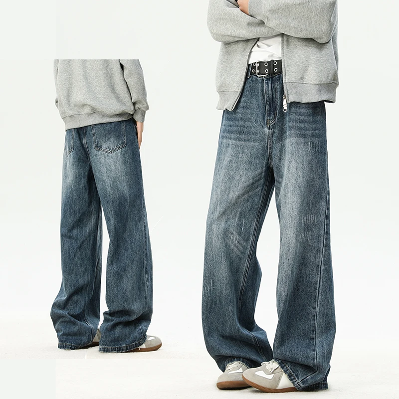 NASA WTAPS美式复古阔腿牛仔裤男士潮牌高街水洗休闲直筒长裤子男