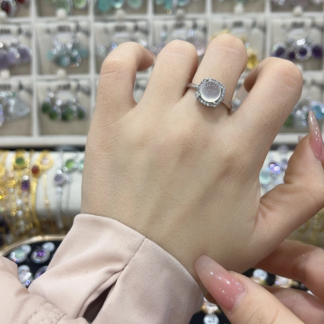 蛇纹石玉银S925镶嵌戒指