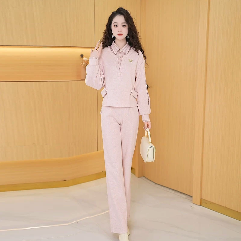 【两件套】早春季时尚修身气质国休闲显瘦洋气减龄宽松百搭女装套裤