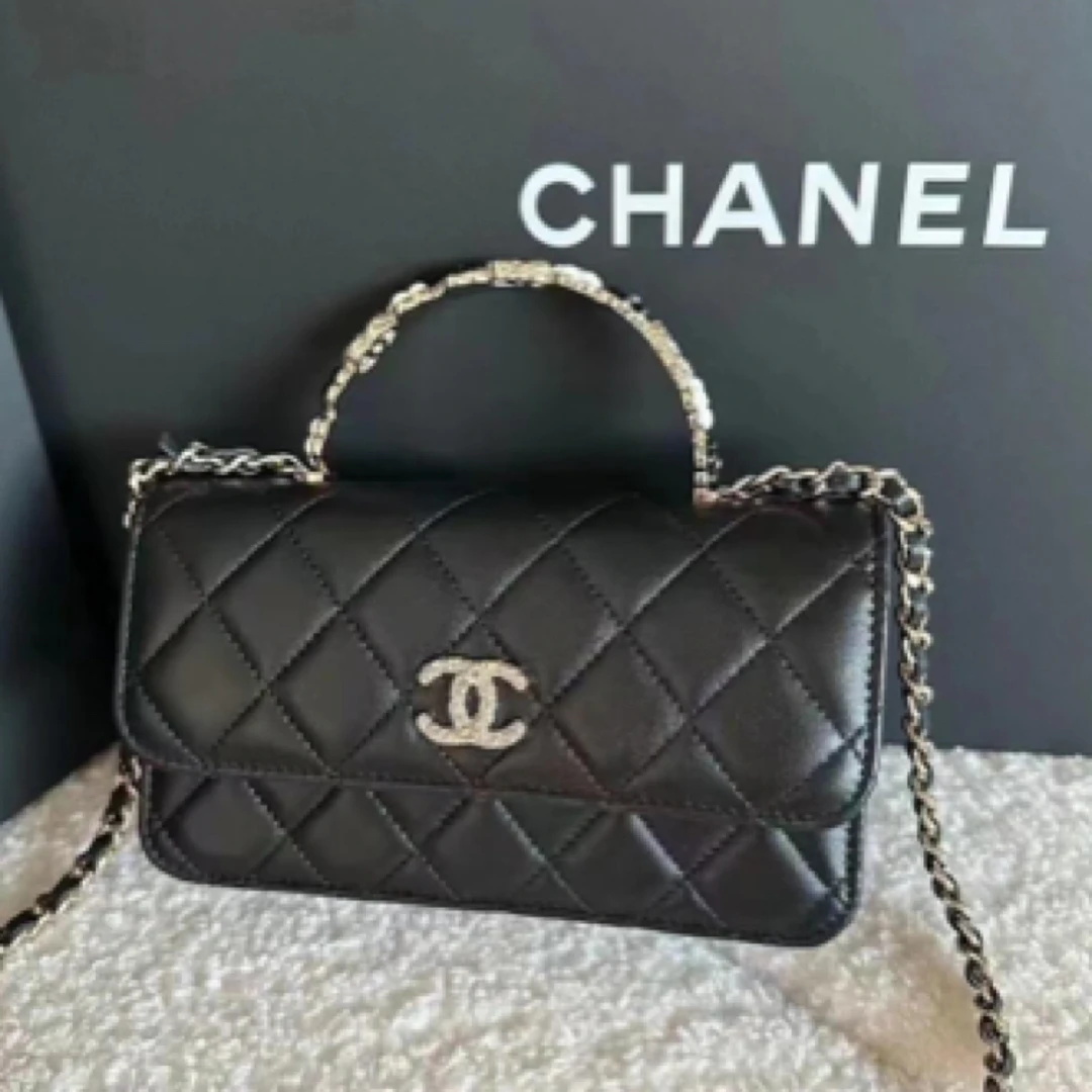 99新 Chanel/香奈儿 23k山茶花黑金珐琅手柄woc单肩包/92635 经典