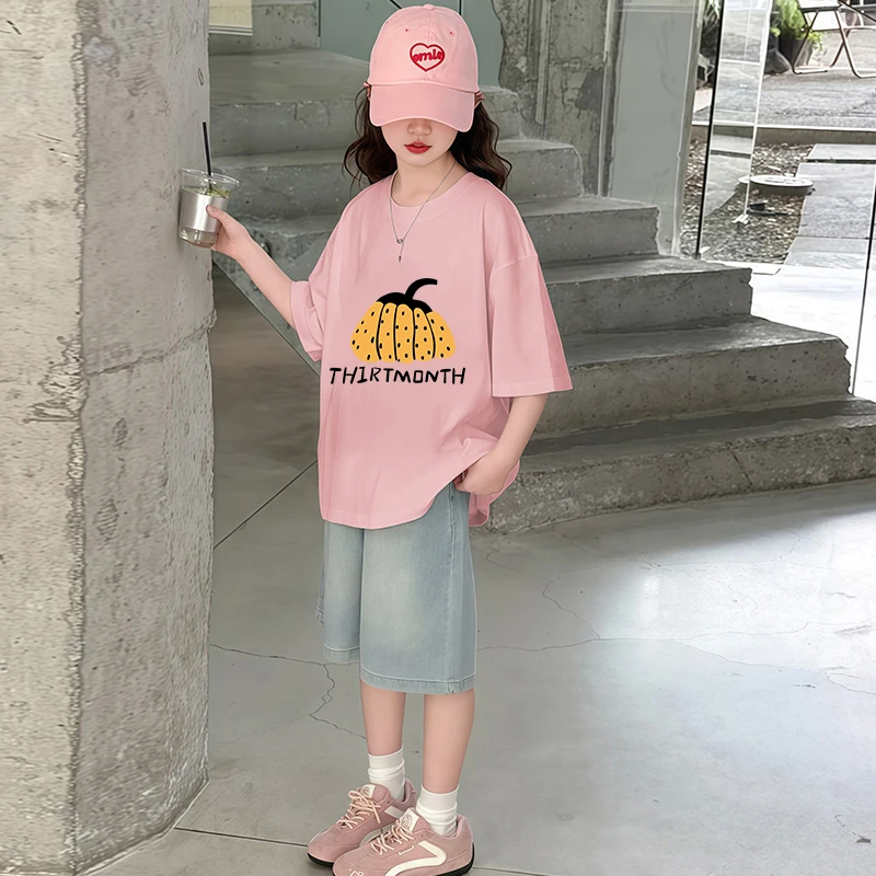 【100%纯棉】女童短袖t恤纯棉夏装2025洋气女孩中大童半袖上衣夏季