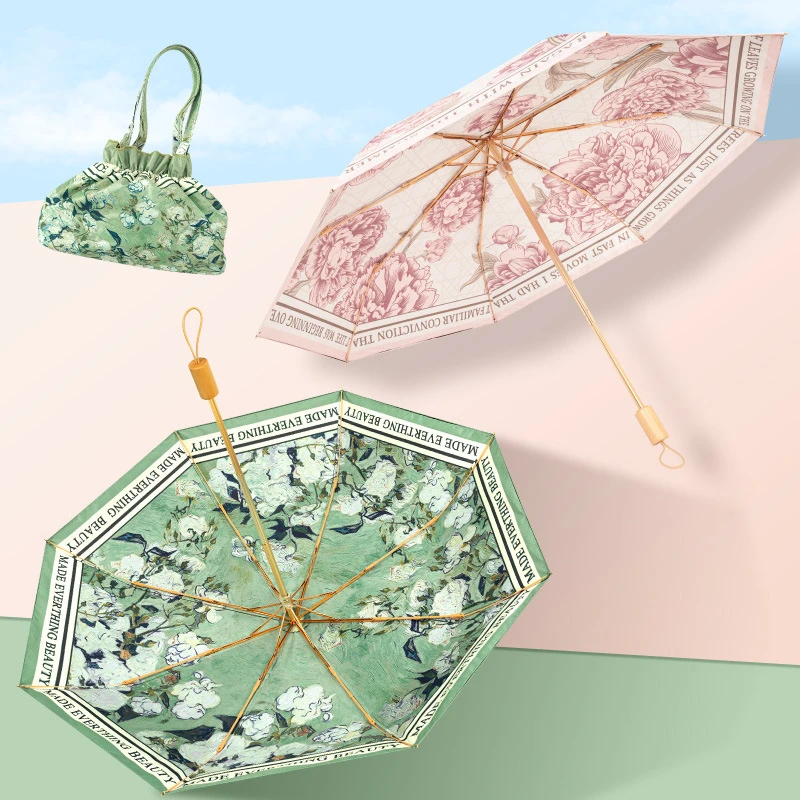 双层双面花防晒防紫外线遮阳伞晴雨伞两用五折叠高级感折叠太阳伞