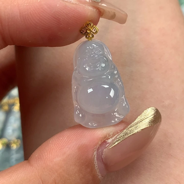 翡翠颈饰18K金镶嵌站佛