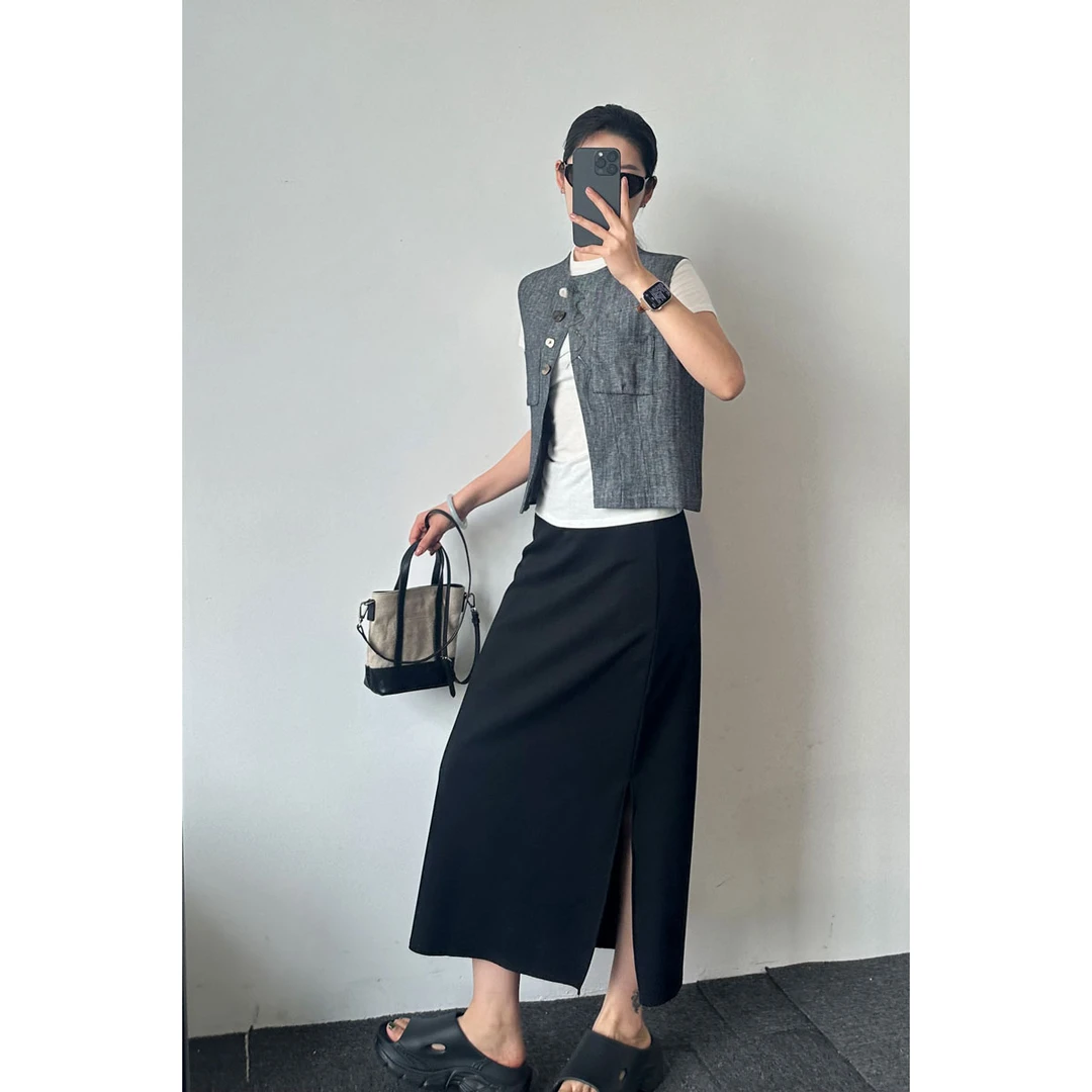 【风起时】含莱赛尔 女士中长款直筒裙  87514