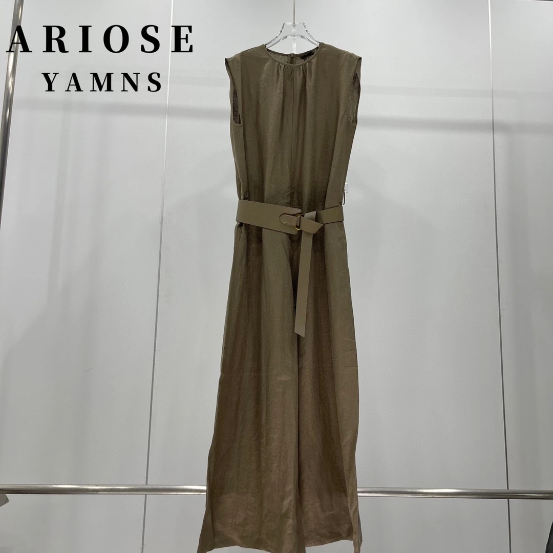 艾诺丝商场同款高腰不规则休闲百搭直筒裤连体衣咖色显瘦