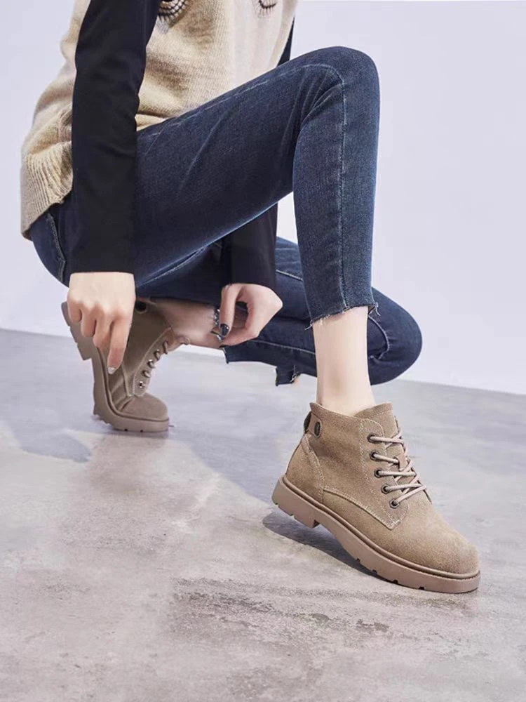 新款时尚百搭休闲秋冬粗跟短靴圆头厚底瘦瘦靴马丁靴22037