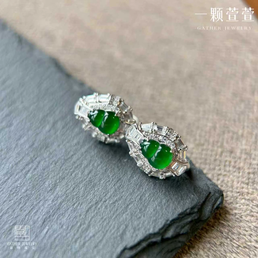 【玉润福禄】天然翡翠葫芦银镶耳饰120191气质轻奢时尚