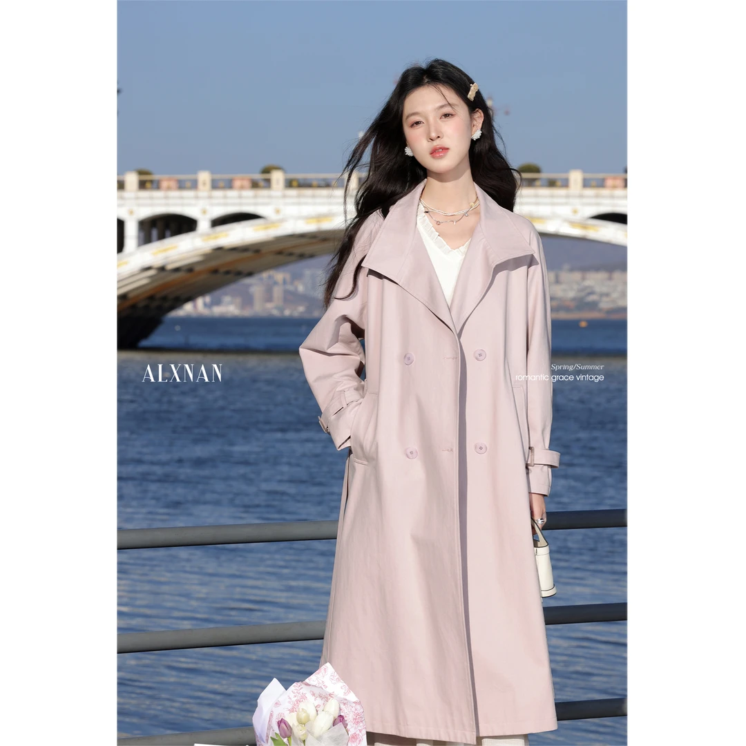 鹿向南鹿向南「春日奏鸣曲」气质收腰风衣外套女2025新款粉紫色外套