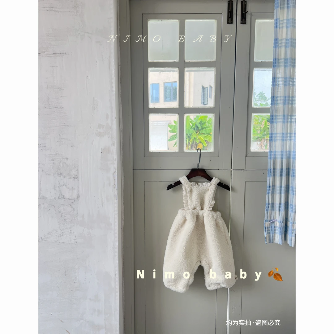 NIMO【毛毛豆蔻】韩版宝宝清新纯色洋气时尚连体毛毛加绒爬服