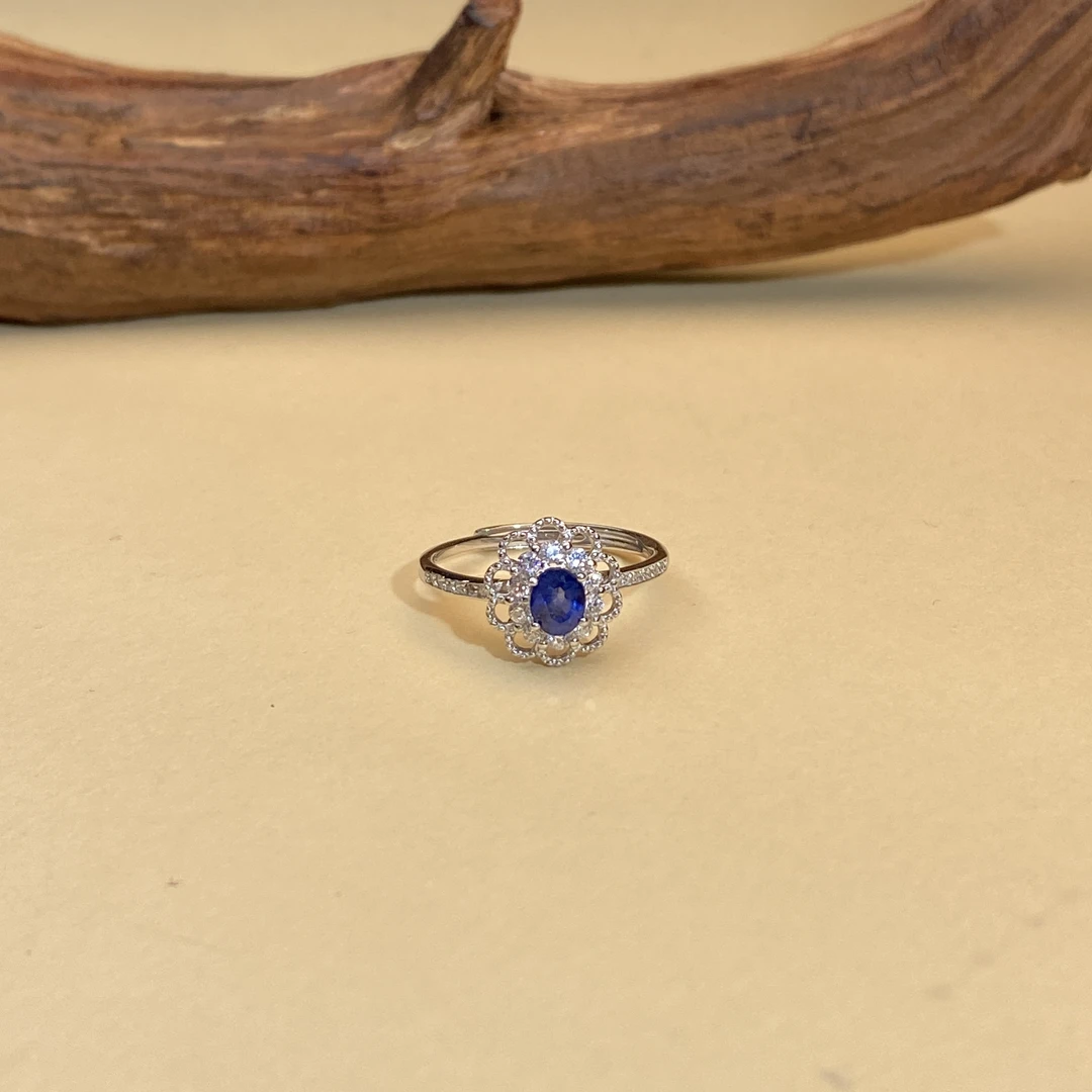 【小北严选】S925银镶嵌天然蓝宝石戒指17-25H252X1【尺寸约4*5mm】