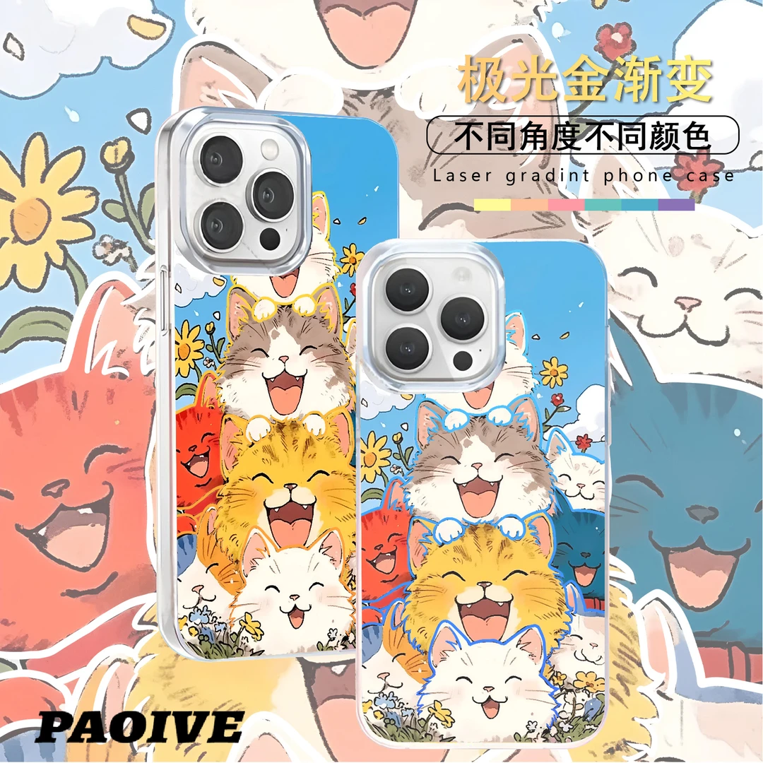 满屏猫咪适用苹果华为vivo一加iPhone小米红米极光手机壳壳