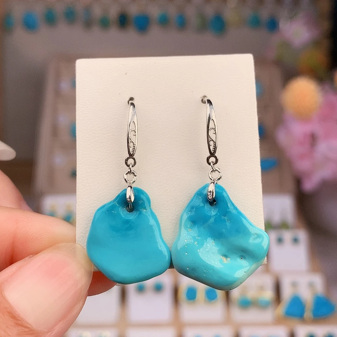 绿松石银S925镶嵌耳饰