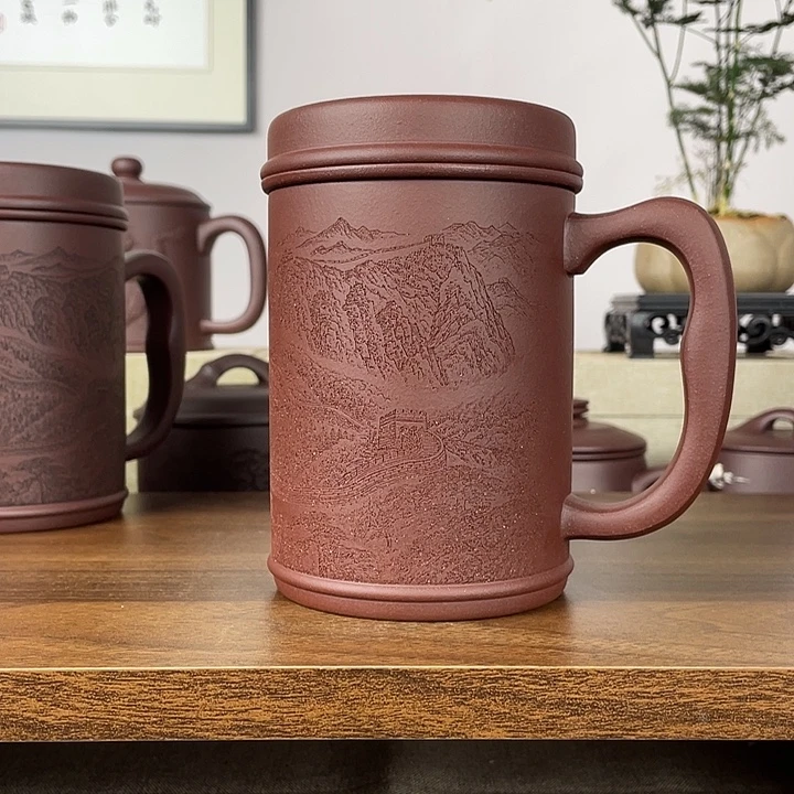 茶杯紫砂紫砂盖杯三件套450cc