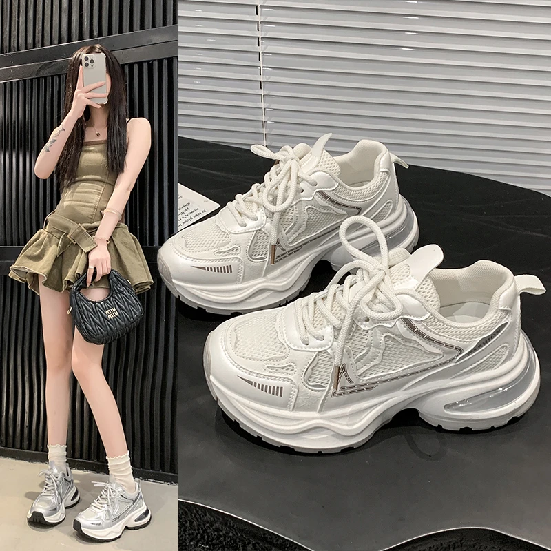 老爹鞋2025夏季单网厚底百搭老爹鞋女ins超火潮时尚休闲老爹鞋