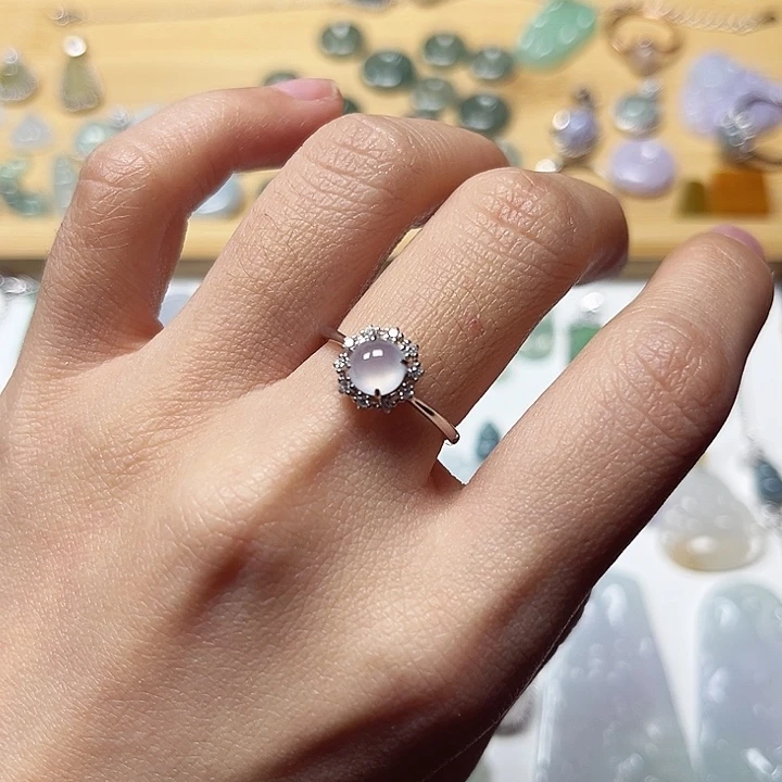 翡翠戒指银S925镶嵌翡翠蛋面戒指