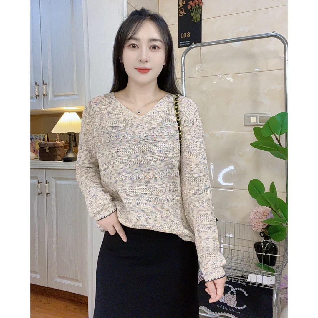 V领幻彩星空长袖薄款毛针织衫春季针织V领设计感显瘦不褪色