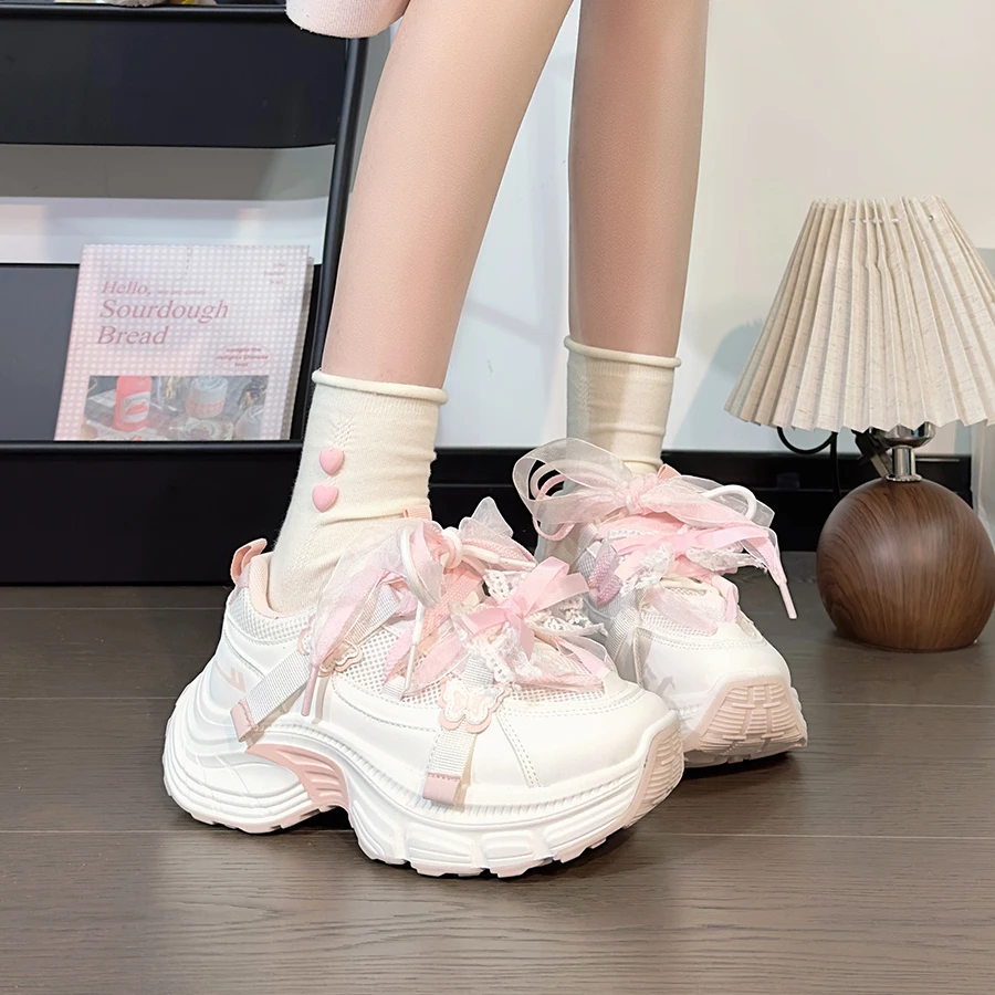 回力樱花粉芭蕾蝴蝶老爹鞋女2025爆款原创学生休闲鞋子厚底运动鞋
