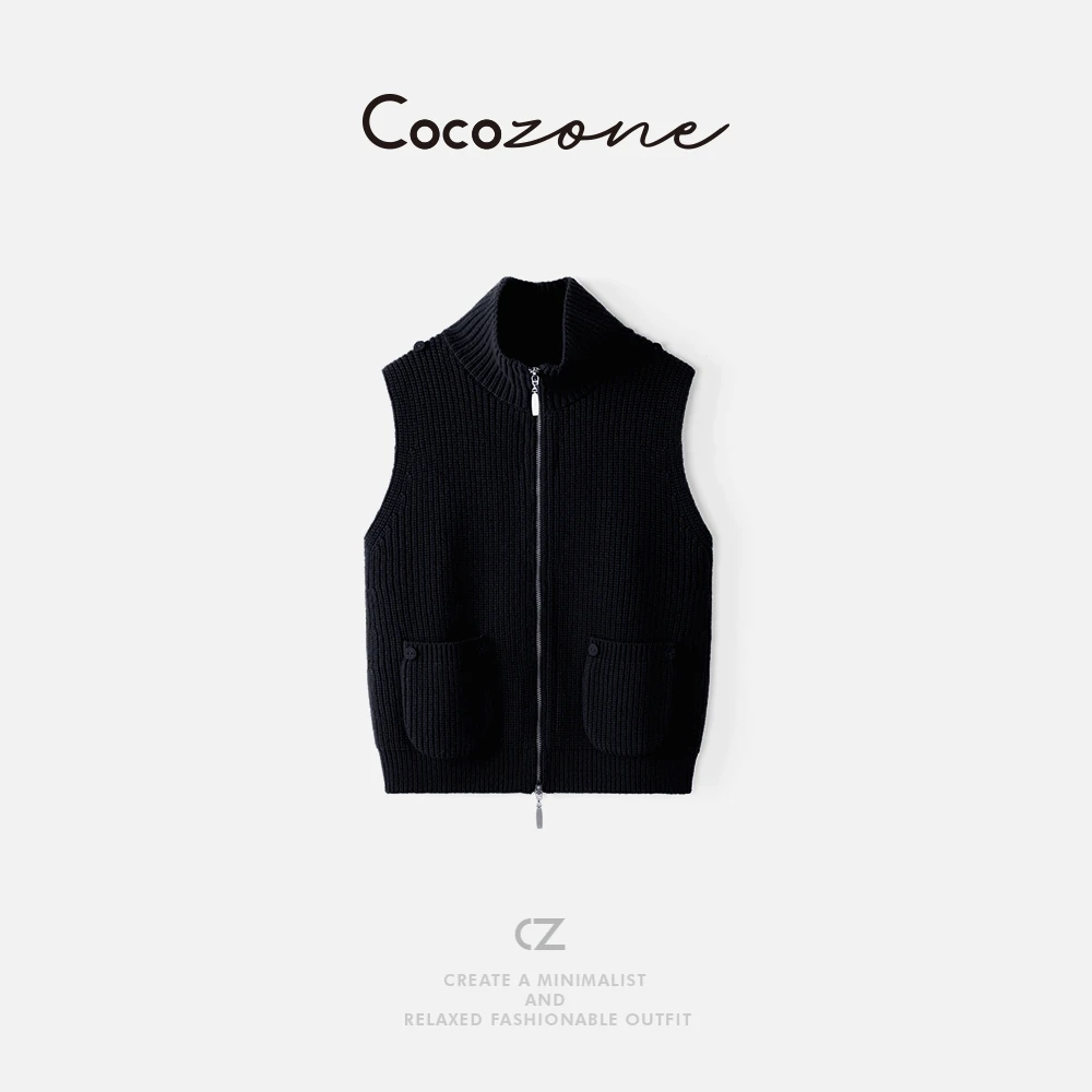 COCO ZONE刘一一 ‘叠穿马甲“100羊毛拉链高领毛织上衣 CD2A2276