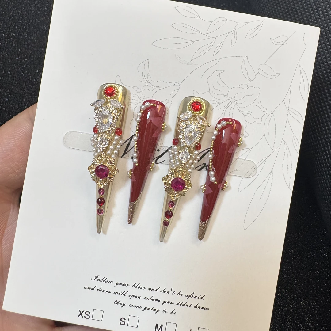 金陵遗梦｜新款古典金贵妃甲嬛嬛护甲红色新年甲长款可拆卸美甲