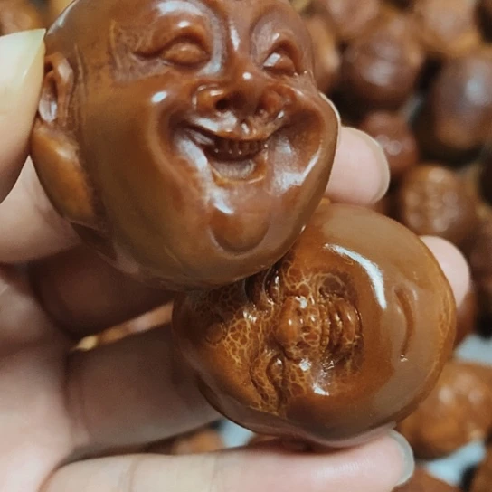 橄榄核把件弥勒佛一对