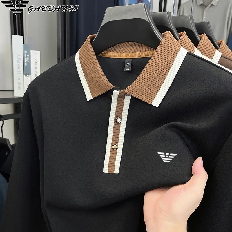 GABBANIE男士长袖T恤POLO衫休闲翻领拼接秋季针织打底上衣AJ269