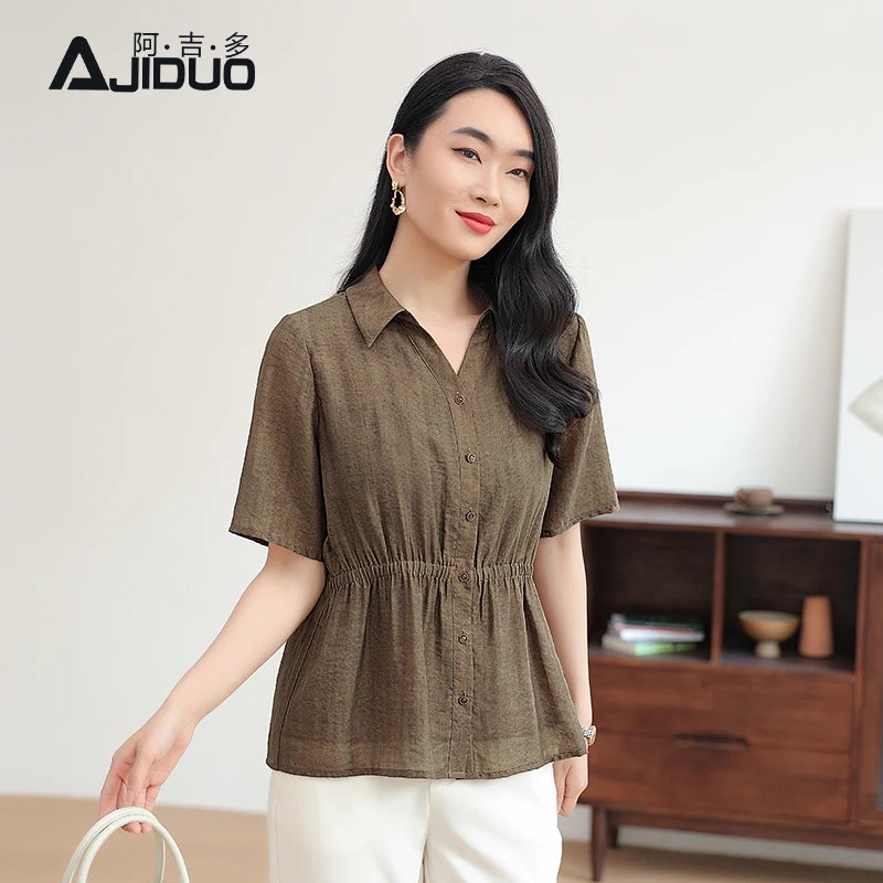阿吉多短袖衬衫女高级感遮肚子显瘦气质洋气小衫夏季新款大码上衣